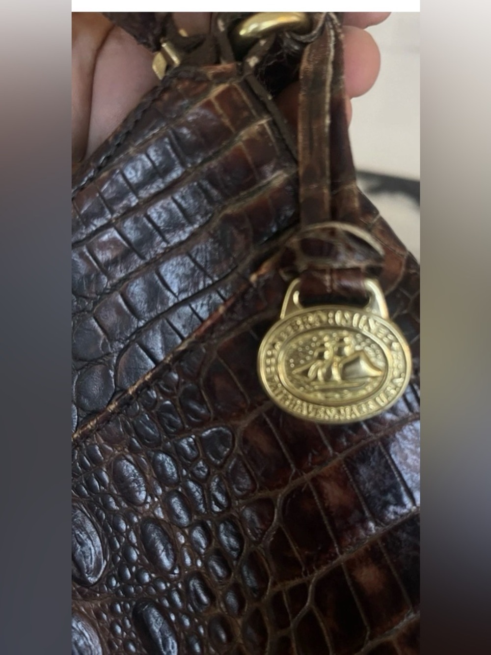 Brahmin Dark Brown Croc-Embossed Leather Shoulder Bag - Picture 5 of 10
